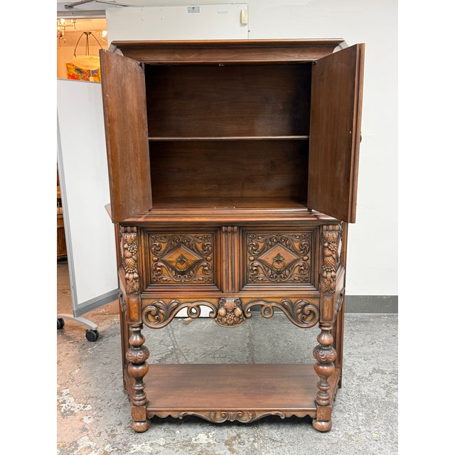 Empire Furniture Empire Manufacturing Company Tudor Revival Walnut Highboard Cabinet, Circa 1920's For Sale - Image 4 of 12