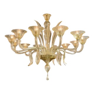 Murano Glass 12-Light Leaf Chandelier For Sale