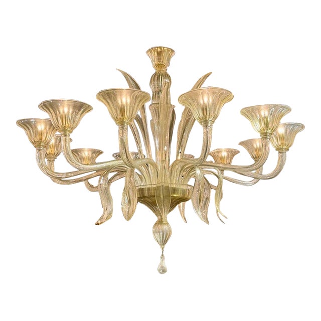 Murano Glass 12-Light Leaf Chandelier For Sale