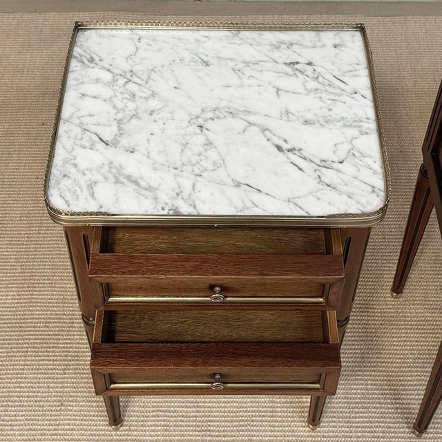Pair French Louis XVI Marble Top End Tables For Sale - Image 15 of 17