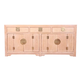 Raymond Sobota for Century Hollywood Regency Chinoiserie Bleached Walnut Sideboard Credenza For Sale