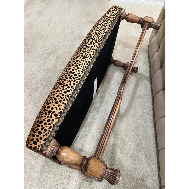 Brown Bed Bench, Kreiss With Nail Heads and Leopard Fabric For Sale - Image 8 of 9