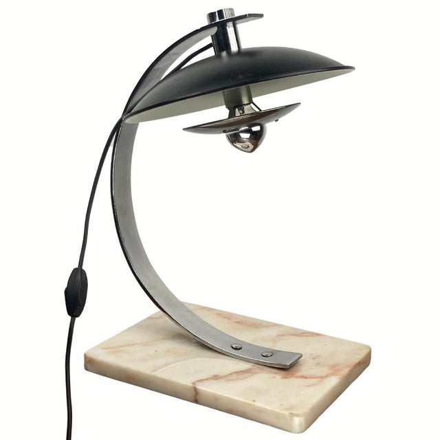Mid-century chrome desk or table lamp, pink marble base. The lamp came attributed to Italy but as we have never seen...