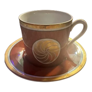 Late 20th Century Fitz & Floyd Medaillon d'Or Orange Demitasse Cup & Saucer Set