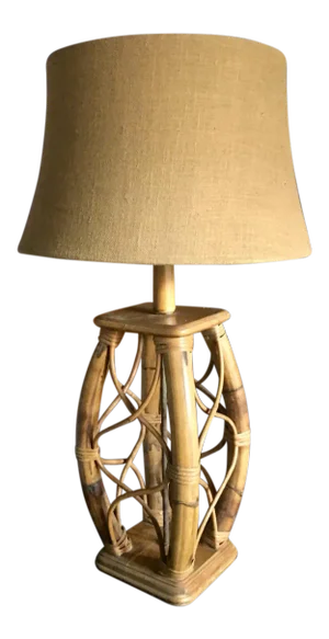 Vintage Mid Century Modern Rattan Bended Wood Table Lamp
