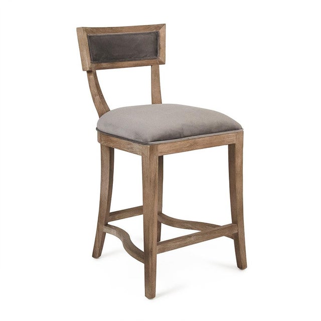 Carvell Counter Stool - Gray Velvet / Weathered Oak Frame For Sale - Image 4 of 4