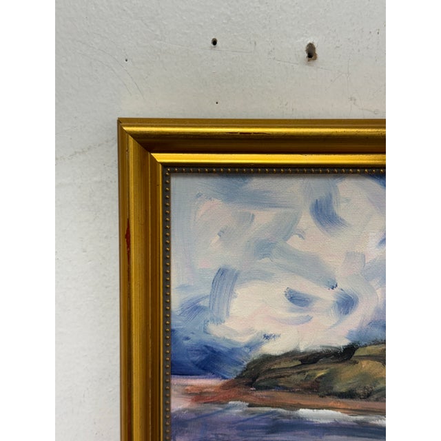Early 21st Century Abstract Cloud Covered Blue Skies on the Beach Painting, Framed For Sale - Image 5 of 12