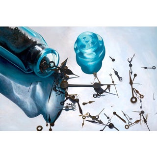 Entropy by Josh Talbott | Acrylic on Canvas Still life of spilled clock parts and a glass jar For Sale