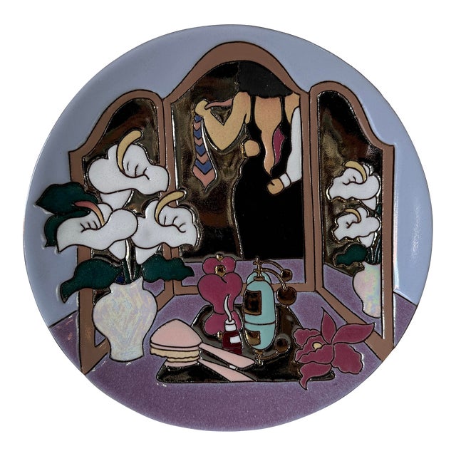 1980's Judy Miller "Calla Lily Vanity Romance Scene " Art Pottery Plate For Sale