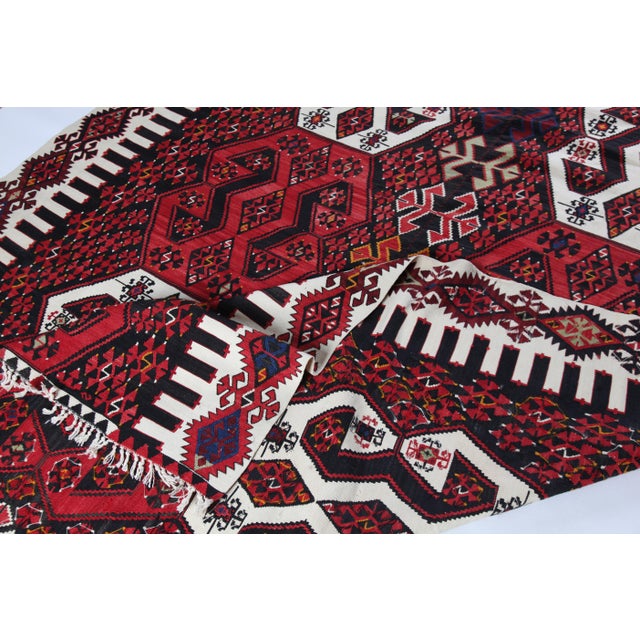 1940s Authentic Tribal Handwoven Kilim for Floor – Family Made Stitched Together - 6' 5'' X 13' 11'' For Sale - Image 4 of 14