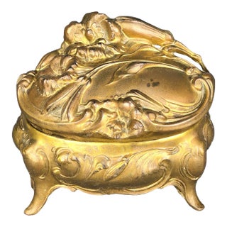 1900's Large French Art Nouveau Gilt Metal Jewelry Box For Sale