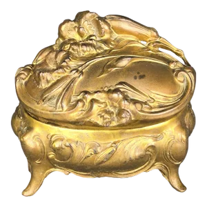 1900's Large French Art Nouveau Gilt Metal Jewelry Box