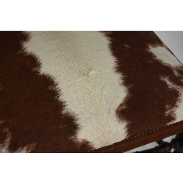 Wood 1920s Statement Pair of Grand Antique Armchairs | New Cowhide Upholstery For Sale - Image 7 of 16