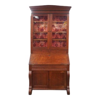 Late 18th Century Antique Empire Style Slant - Front Mahogany Two-Part Secretary Cabinet. For Sale