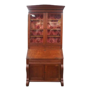 Late 18th Century Antique Empire Style Slant - Front Mahogany Two-Part Secretary Cabinet.