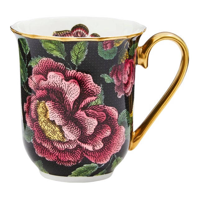 Spode Creatures Of Curiosity Mug 12 oz., Black Floral For Sale