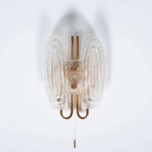 Beautiful Gold-Colored Wall Lamp with Murano Glass - Hillebrand Design from the 1960s Bring timeless elegance to your...