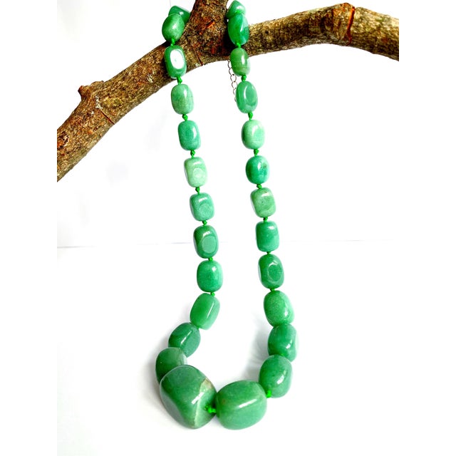 Large Green Aventurine Statement Necklace | Knotted Silk Cord | 304 Stainless Steel Clasp | Bold Green Gemstone Beaded Necklace For Sale In New York - Image 6 of 10