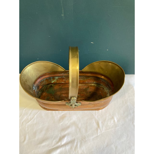 Mid 20th Century Vintage Brass & Copper Basket With Handle For Sale In Oklahoma City - Image 6 of 8
