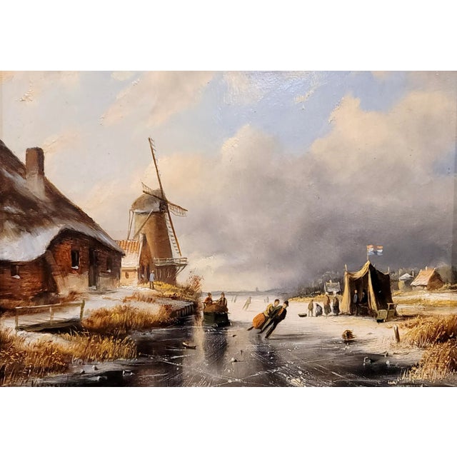 Arts & Crafts Marinus Cornelis Vermeulen -19th Century Romantic Dutch Winter Landscape-Oil Painting For Sale - Image 3 of 9