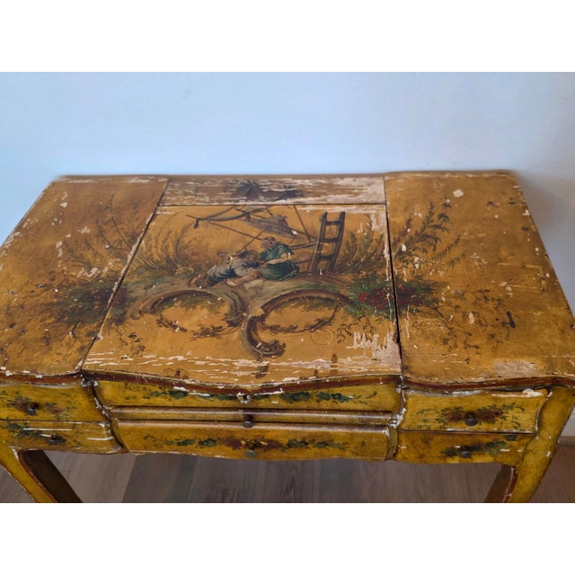 18th C. Italian Chinoiserie Venetian Louis XV Period Antique Polychrome Painted Dressing Table Console For Sale - Image 10 of 18