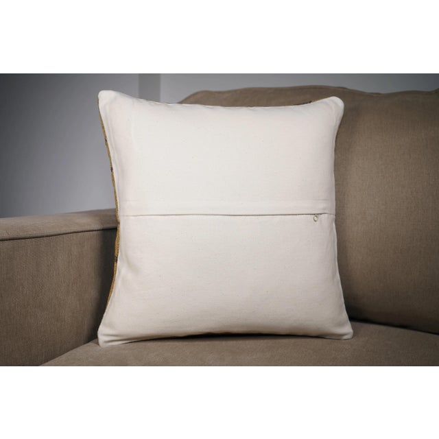 Tribal Mustard Brown Tribal Stripe Kilim Pillow – 16x16 Vintage Handwoven For Sale - Image 3 of 6