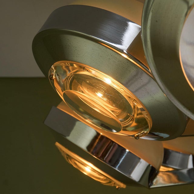 Metal Large Round 10-Armed Chandelier with Glass Lens Diffusors by Oscar Torlasco, Italy, 1970s For Sale - Image 7 of 13