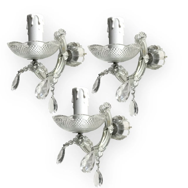 Glass Murano Glass Crystal Sconces, 1970s, Set of 3 For Sale - Image 7 of 7