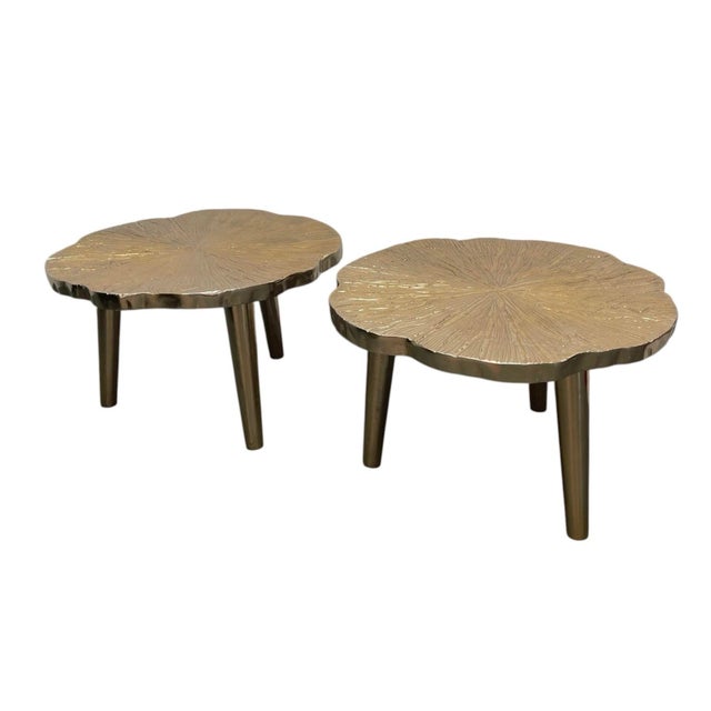 Pair of Vintage Hollywood Regency Cast Metal Organic Tree Slice Style Side Tables For Sale In West Palm - Image 6 of 12