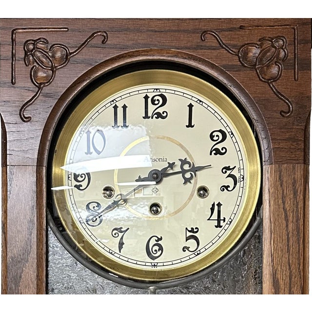 Traditional 1984 Ansonia Clock Co. Model 867 Oak Wall Clock For Sale - Image 3 of 4