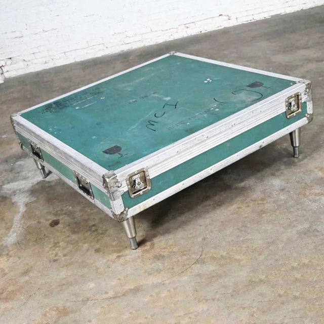Vintage Industrial Case Low Square Turquoise Coffee Table With Chrome Latches For Sale - Image 9 of 13