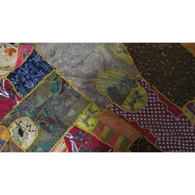 Vivid Embroidered Patchwork Quilt Handcrafted Textile Art - Jerusalem 36"x24" For Sale - Image 13 of 16