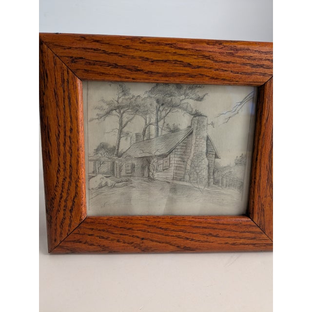 1920s Framed Artist House Scene Pencil Drawing For Sale - Image 4 of 6