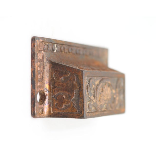 Pair of Antique Victorian 3.25 In. Brass Plated Cast Iron Bin Pulls For Sale - Image 4 of 6