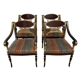 1980s Set of 4 Extraordinary Hand Carved, Lacquered and Guilded Arm Chairs From John Widdicomb For Sale