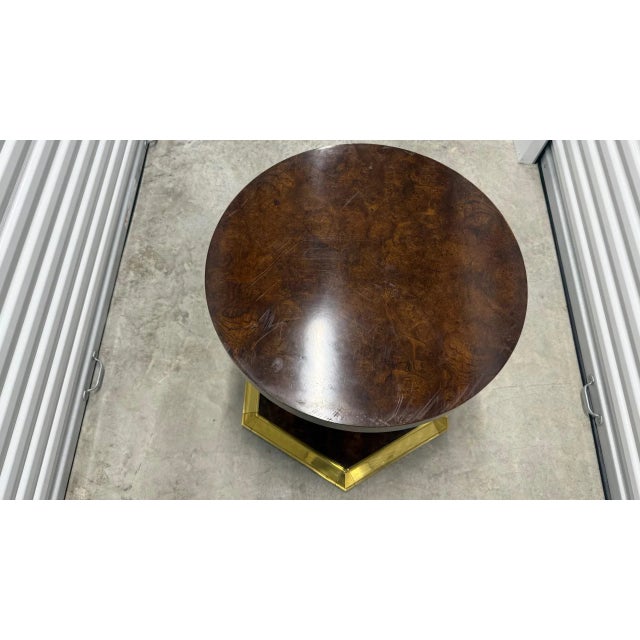 Henredon 1970s Vintage Henredon-Style Burled Wood and Brass Dining Table With Glass Top For Sale - Image 4 of 13