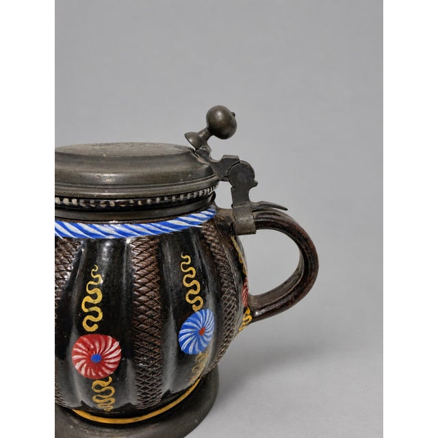 Brown German Saxon Annaberg-Type Enamelled Krug Dated 1710 For Sale - Image 8 of 13