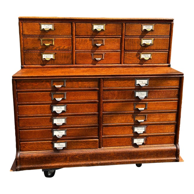 Antique Late 19th Century Modern Vintage Oak Apothecary Stacking File Cabinet For Sale