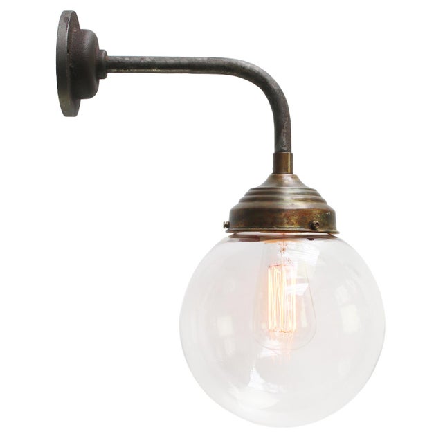 Mid-Century Modern Vintage Clear Glass, Brass and Cast Iron Sconces For Sale - Image 3 of 6