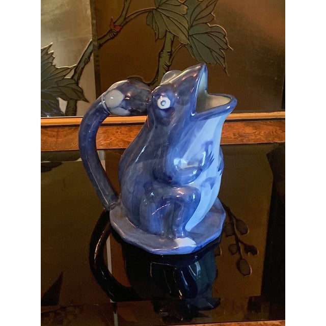 1970s Charming Blue Pottery Frog Pitcher For Sale - Image 5 of 5