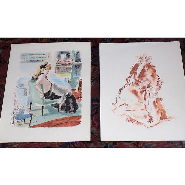 This set of eleven (11) mid 20th century signed (mostly) hand finished folio size chromolithographs by Andre Dignimont...
