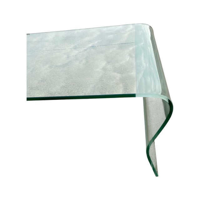 Postmodern Vintage Postmodern Sculptural Bent Waterfall Glass Coffee Table With Undulating Wave Form For Sale - Image 3 of 10