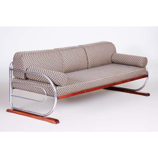 Bauhaus Sofa in Chrome and Backhausen Fabric attributed to R. Slezák, Czech, 1930s For Sale - Image 11 of 11