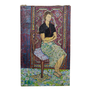 Seated Woman & Persian Rug Oil on Canvas Painting by Israeli Zvi Olivitzki, 1960