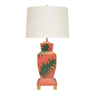 Palm Leaf Painted Tole Lamp For Sale