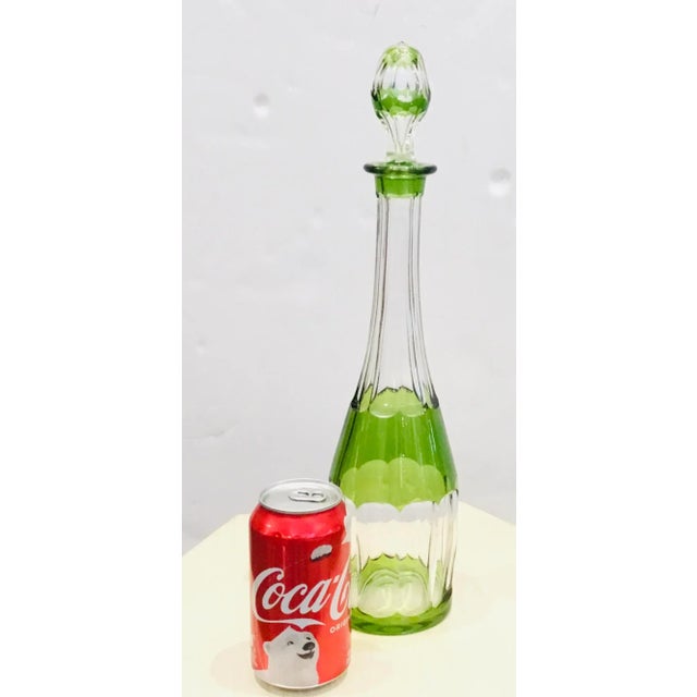 Art Deco Vintage Art Deco Green Cut Glass Tall Decanter For Sale - Image 3 of 4