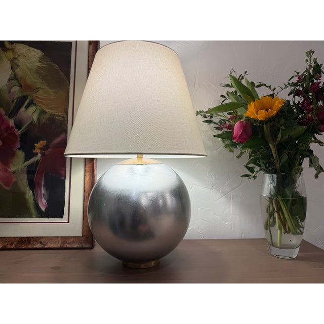 Transitional Aerin Morton Table Lamp – Burnished Silver Leaf – Excellent Condition For Sale - Image 3 of 3