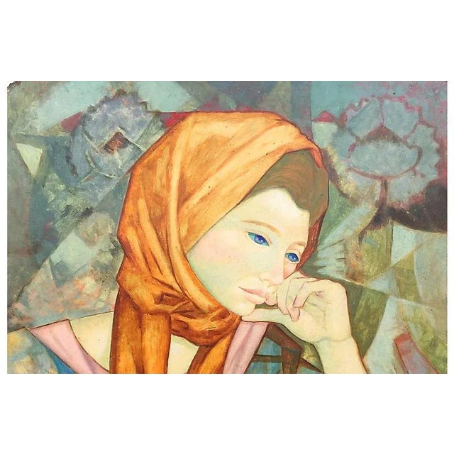 'Woman in a Scarf,' Modernist Figural by Herbert Portillo Galan, 1970s For Sale In Monterey, CA - Image 6 of 9