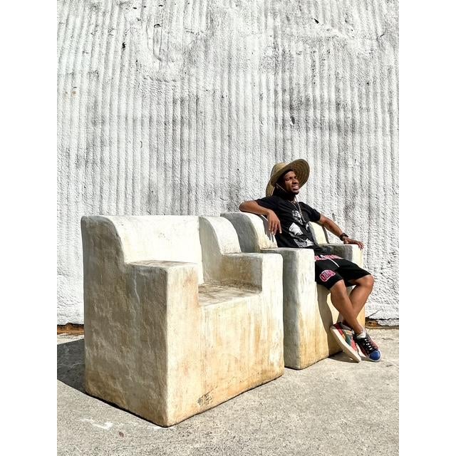 Vintage Boho Monumental Cast Concrete Over Fiberglass Chairs - Set of 2 For Sale - Image 10 of 10