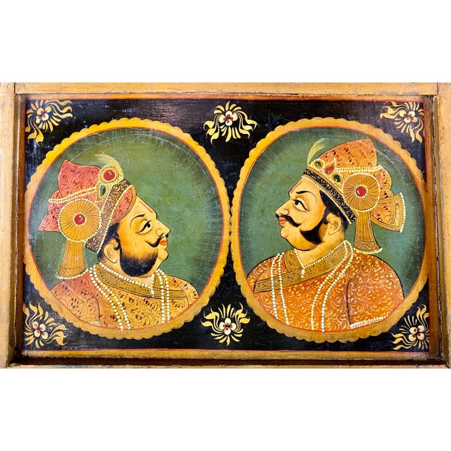 Wood Early 19th Century Indian Mughal Hand-Painted Polychrome Cabinet With Royal Portraits For Sale - Image 7 of 12